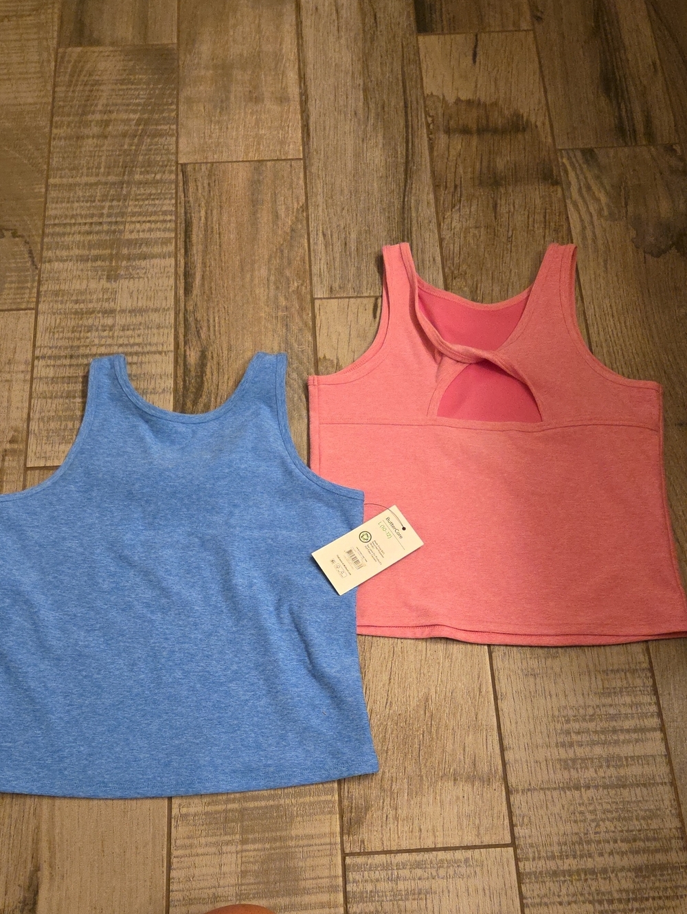 Set of 2 Sleeveless Crop Tank Tops - Blue & Coral Pink